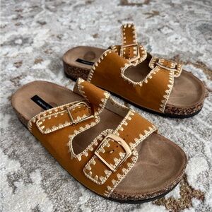 French Connection Tan Sandals with Stitch Detail